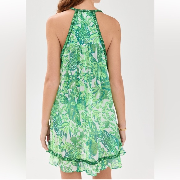 NWT Poupette St Barth Mini Dali Cotton Sari Gauze Dress Green Jengel - Picture 3 of 13